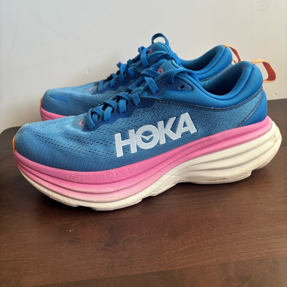 Hoka Bondi women’s size 8 running shoes sneakers blue pink